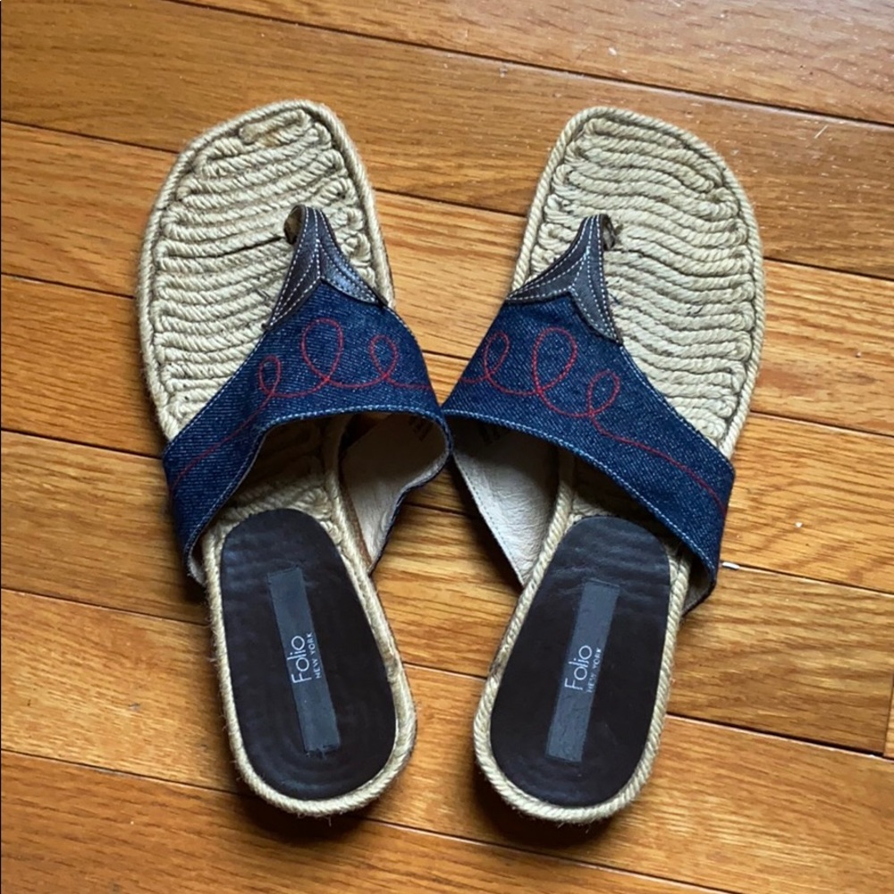 Folio New York Leather denim thong sandals